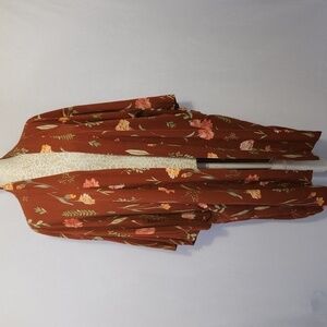 Uncommon Goods Women's M/L Terracotta Floral Print Open Front Lyocell Kimono